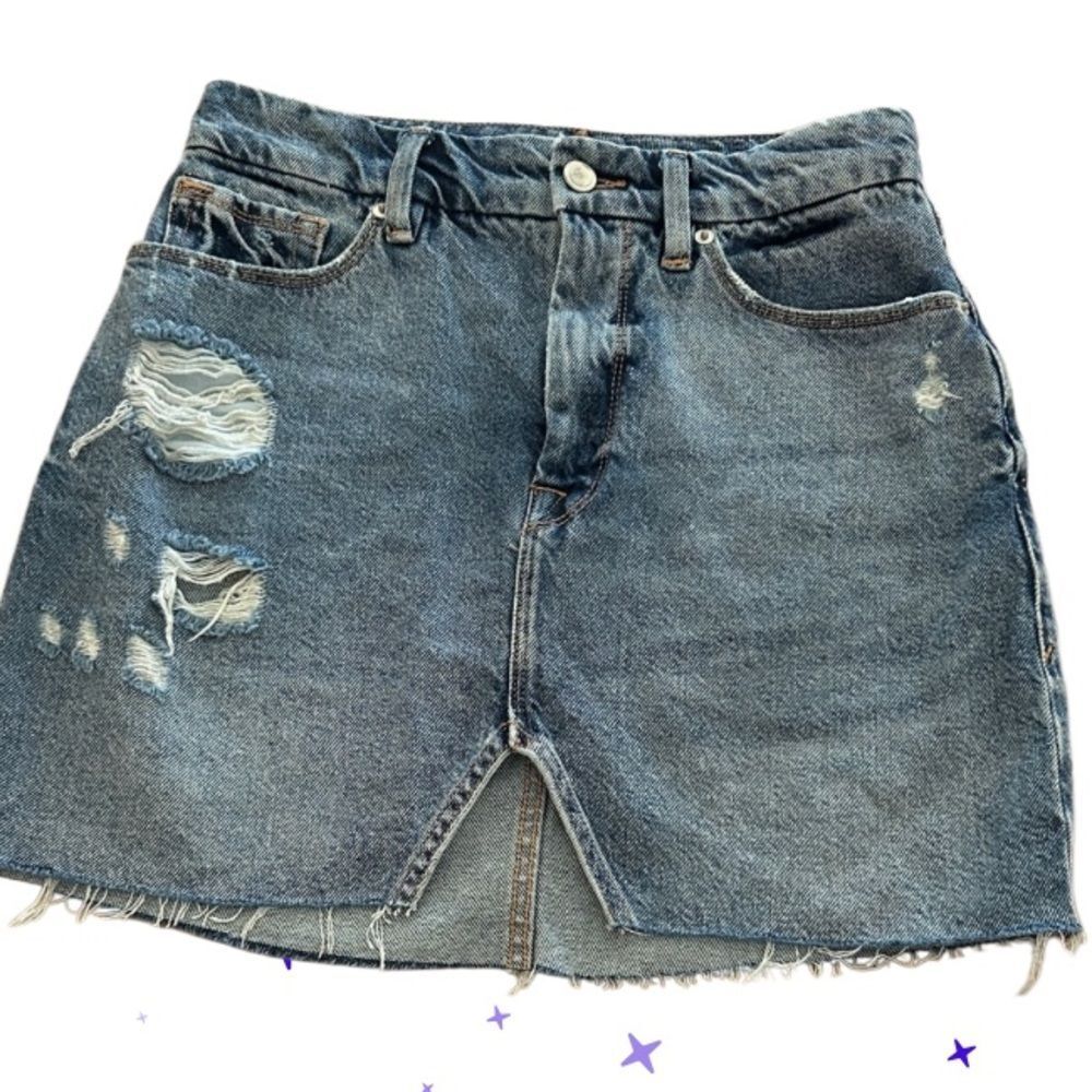 Good American Blue Distressed Mini Skirt 0